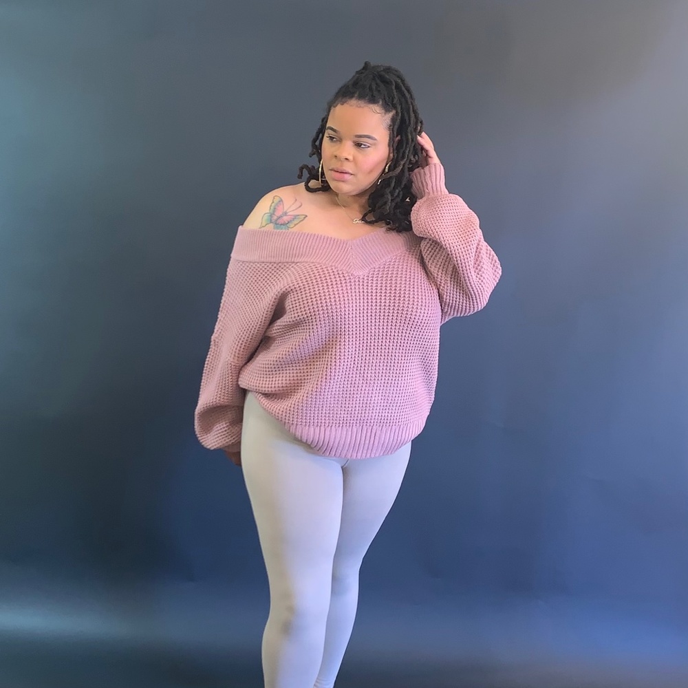 Shoulder Waffle Sweater (Mauve)